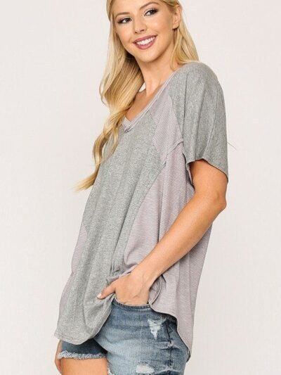 Rib Knit Mixed Dolman Sleeve Top With Round Hem Rib Knit Mixed Dolman Sleeve Top With Round Hem