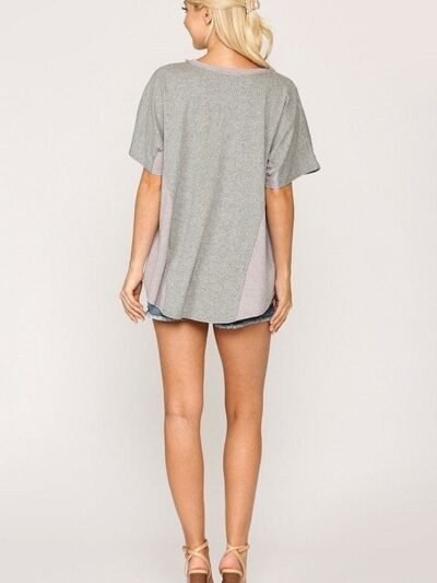 Rib Knit Mixed Dolman Sleeve Top With Round Hem Rib Knit Mixed Dolman Sleeve Top With Round Hem