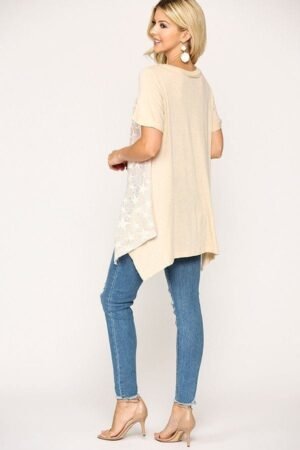 Star Textured Knit Mixed Tunic Top With Shark Bite Hem Star Textured Knit Mixed Tunic Top With Shark Bite Hem