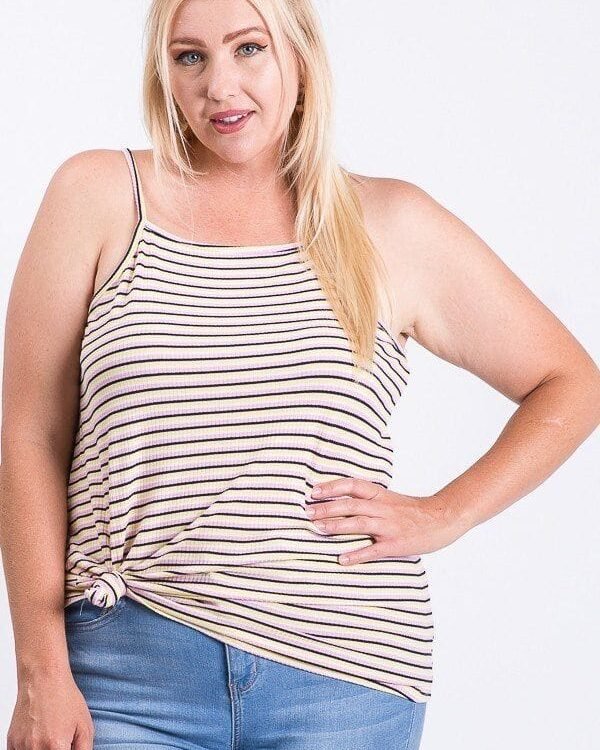 Sleeveless Multi Color Rib Fabric Tank Top