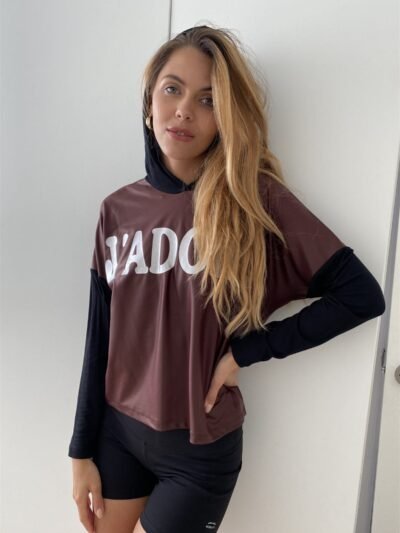 Burgundy And Black "j'adore" Silver Graphic Hoodie Top Burgundy And Black “j’adore” Silver Graphic Hoodie Top