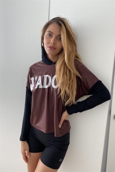 Burgundy And Black “j’adore” Silver Graphic Hoodie Top