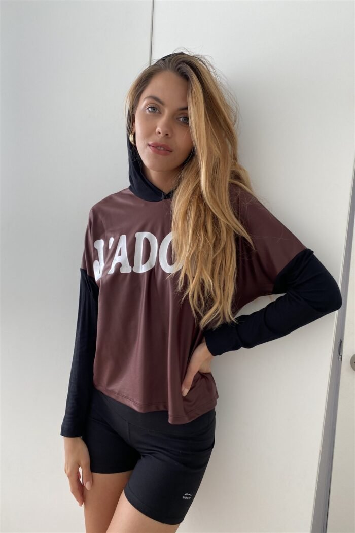 Burgundy and black "j'adore" silver graphic hoodie top