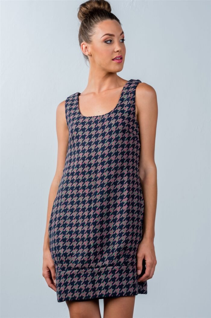 Multi houndstooth pattern sleeveless mini dress