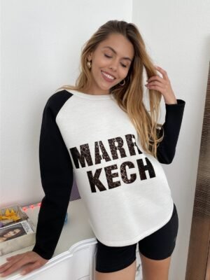 Contrast Sleeve Curved Hem Sweater