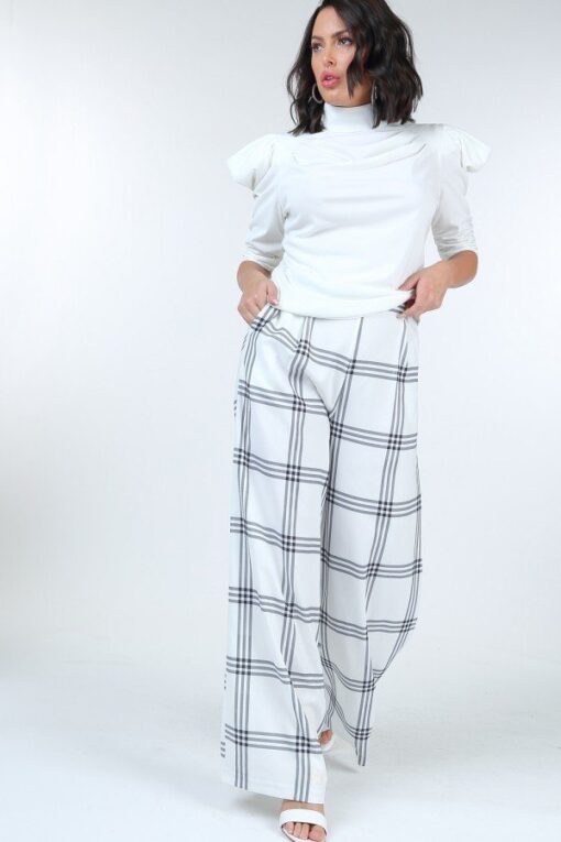 High Waist Plaid Print Wide Leg Pants - Image 3