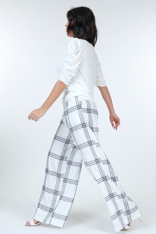High Waist Plaid Print Wide Leg Pants - Image 5