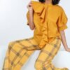High Waist Plaid Print Wide Leg Pants