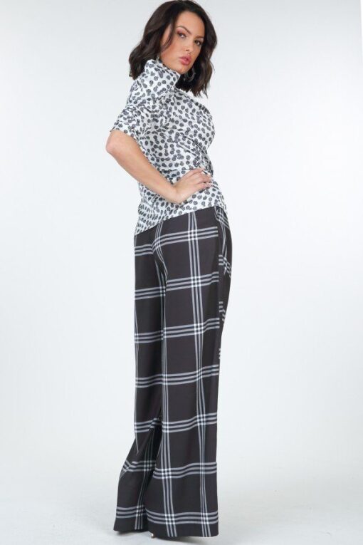 High Waist Plaid Print Wide Leg Pants - Image 9