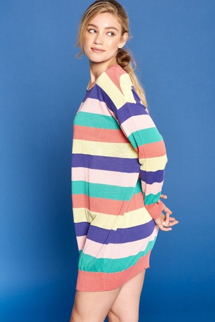 Multi-colored striped knit sweater dress - image 3