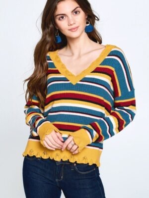 Multi-colored Variegated Striped Knit Sweater Multi-colored Variegated Striped Knit Sweater