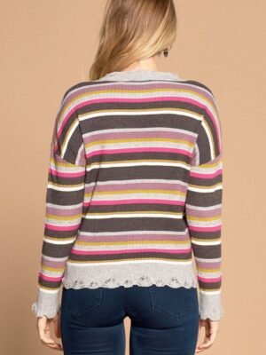 Multi-colored Variegated Striped Knit Sweater Multi-colored Variegated Striped Knit Sweater