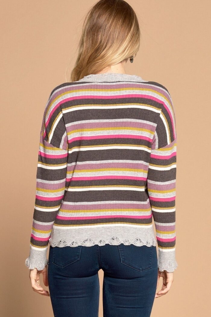 Multi-colored variegated striped knit sweater