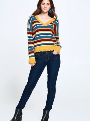 Multi-colored Variegated Striped Knit Sweater Multi-colored Variegated Striped Knit Sweater