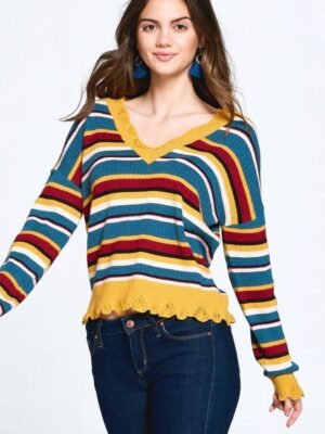 Multi-colored Variegated Striped Knit Sweater Multi-colored Variegated Striped Knit Sweater