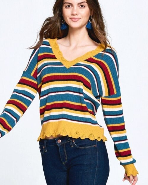 multi-colored variegated striped knit sweater