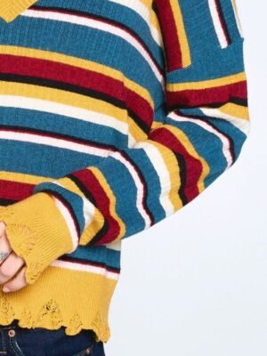 Multi-colored Variegated Striped Knit Sweater Multi-colored Variegated Striped Knit Sweater