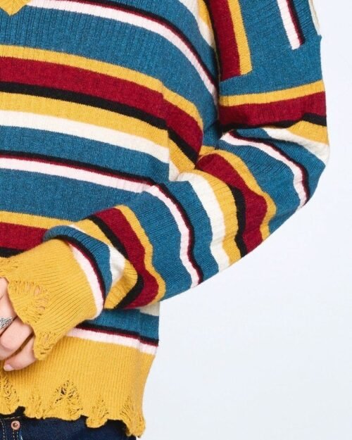 multi-colored variegated striped knit sweater