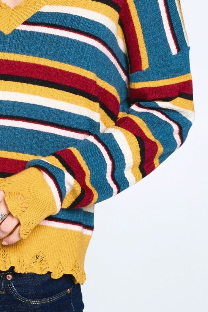 Multi-colored variegated striped knit sweater