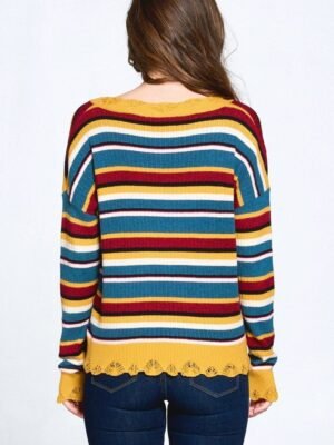 Multi-colored Variegated Striped Knit Sweater Multi-colored Variegated Striped Knit Sweater