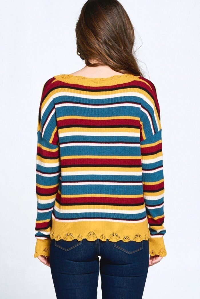 Multi-colored variegated striped knit sweater