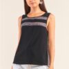 Grey And Black Sleeveless Relaxed Fit Brick Pattern Print Mesh Round Neck Top