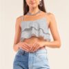 White And Navy Sleeveless Polka Square Layered Smock Back Cropped Top