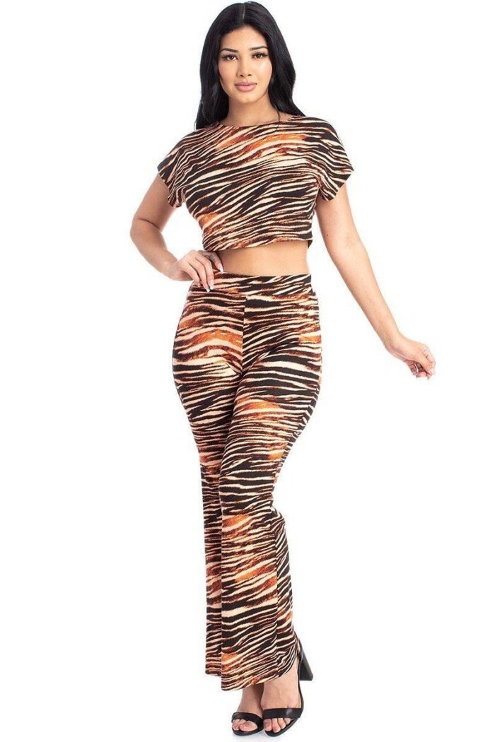 Zebra print crop top and palazzo pants set