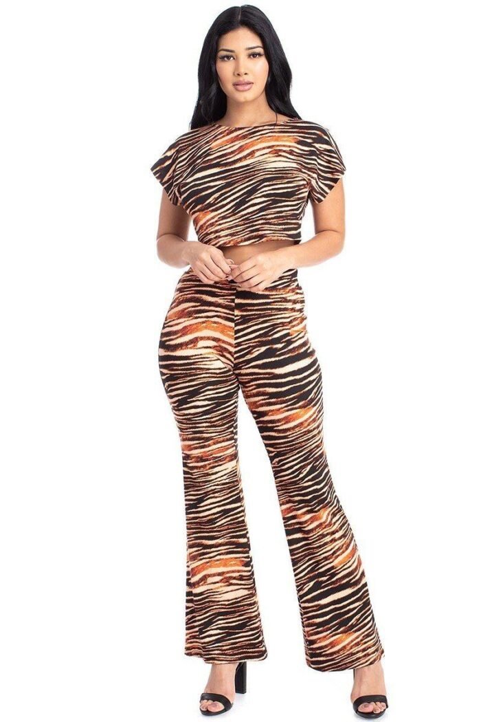 Zebra print crop top and palazzo pants set