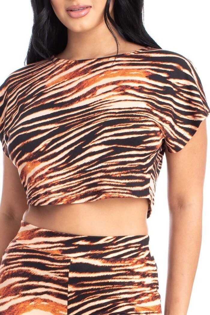 Zebra print crop top and palazzo pants set