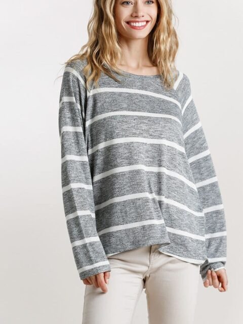 Striped Round Neck Long Sleeve Top