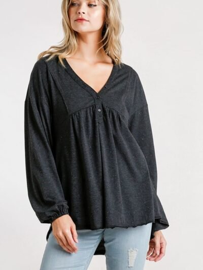 Babydoll Top Long Sleeve Confetti Detailed Puff Sleeve Top