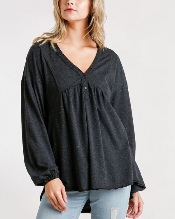 Babydoll Top Long Sleeve Confetti Detailed Puff Sleeve Top