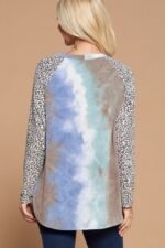 Plus Size French Terry Tie Dye Casual Color Block Top - Image 4
