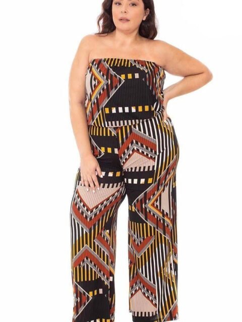 Abstract Print Tupbe Top Plus Size Jumpsuit
