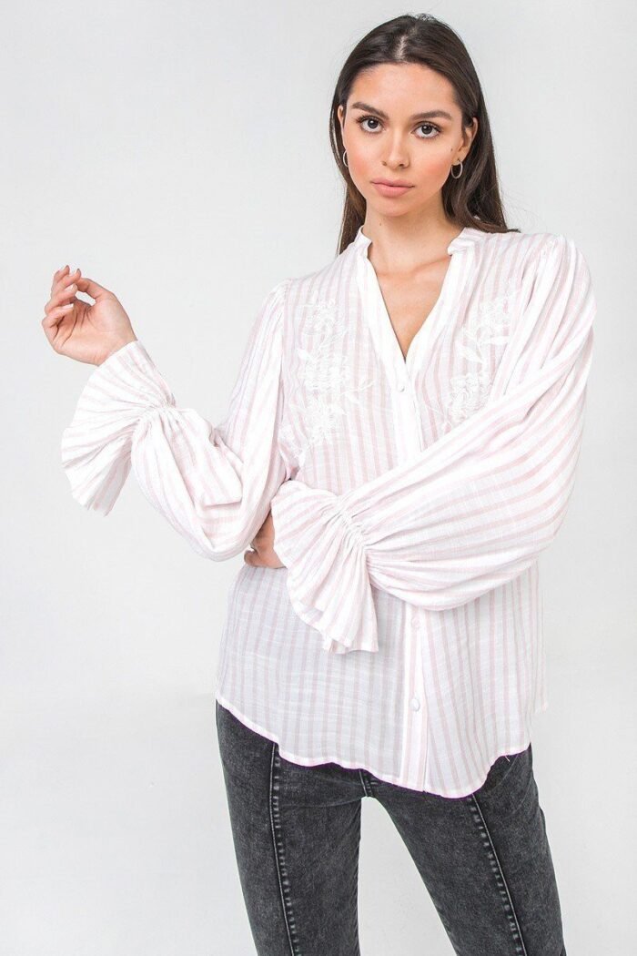 A floral eyelet and solid mixed top - image 1
