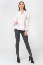 A Floral Eyelet And Solid Mixed Top - Image 2