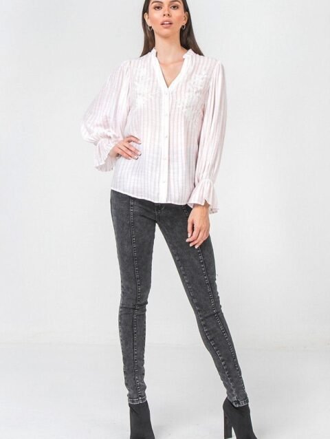 A Floral Eyelet And Solid Mixed Top