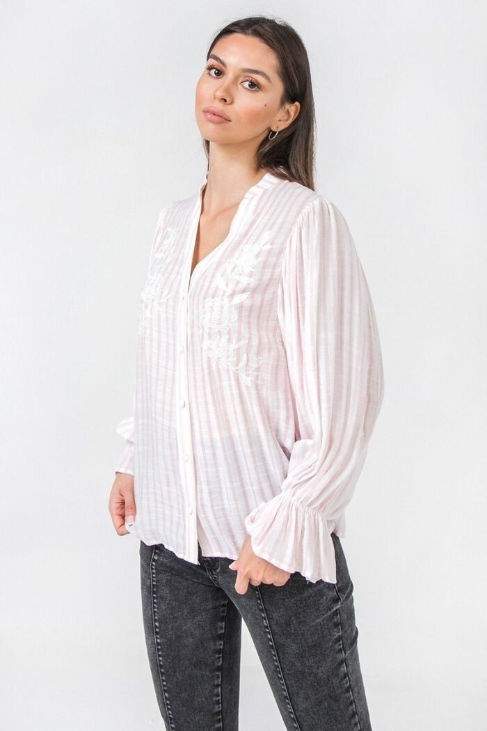 A floral eyelet and solid mixed top - image 3
