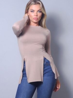 Sleek & Chic Fall Long Sleeve Slitted Top
