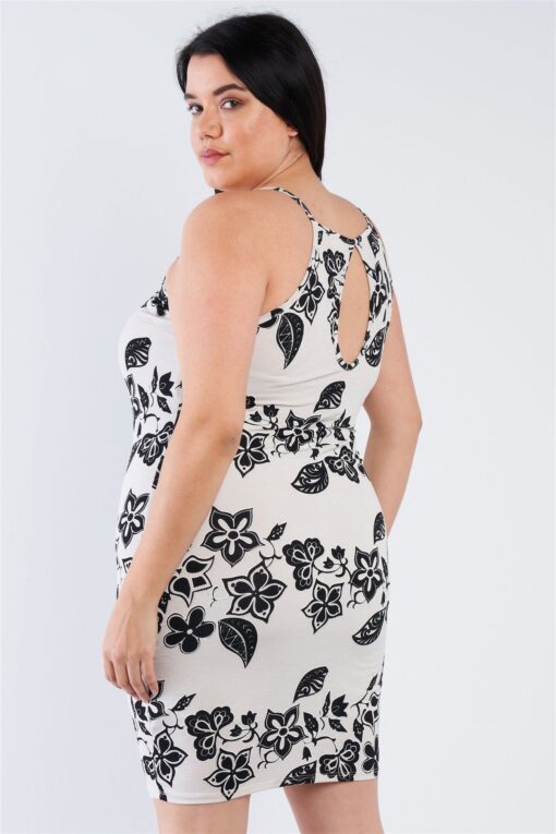 Plus Size Ivory Black Floral Basic Dress - Image 3