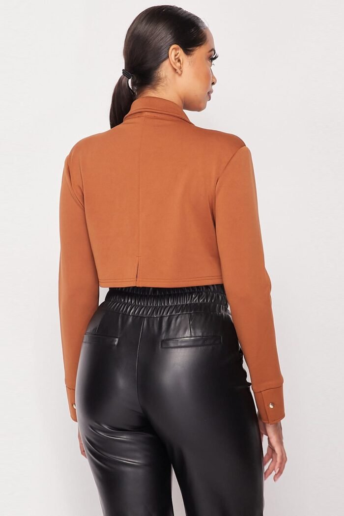 Deep-v cropped power shoulder blazer bodysuit