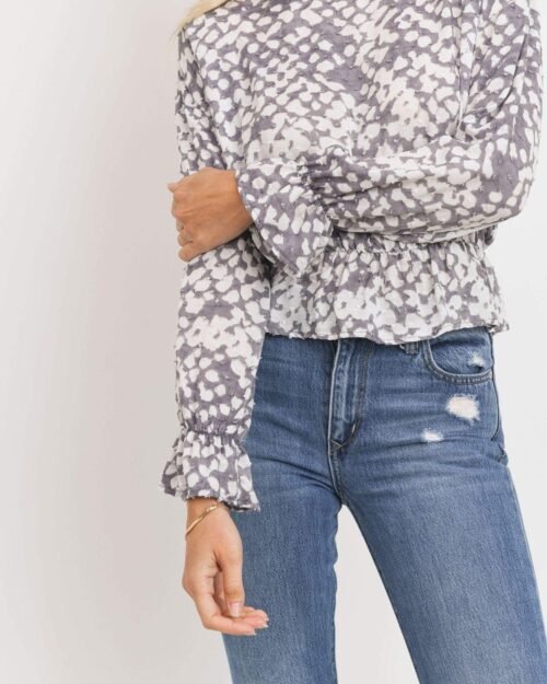 ruffled waist drop shoulder long sleeve top