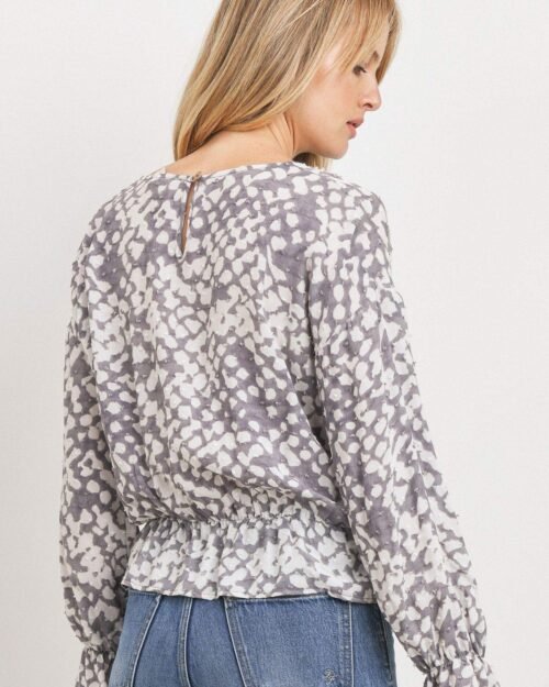 ruffled waist drop shoulder long sleeve top