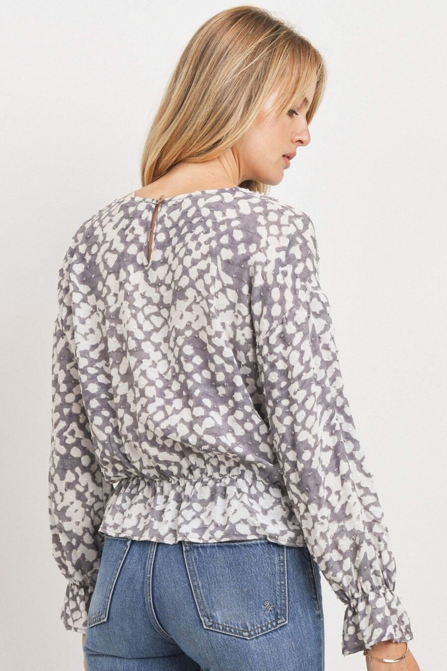 Ruffled waist drop shoulder long sleeve top