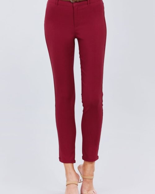 Belted Textured Long Pants