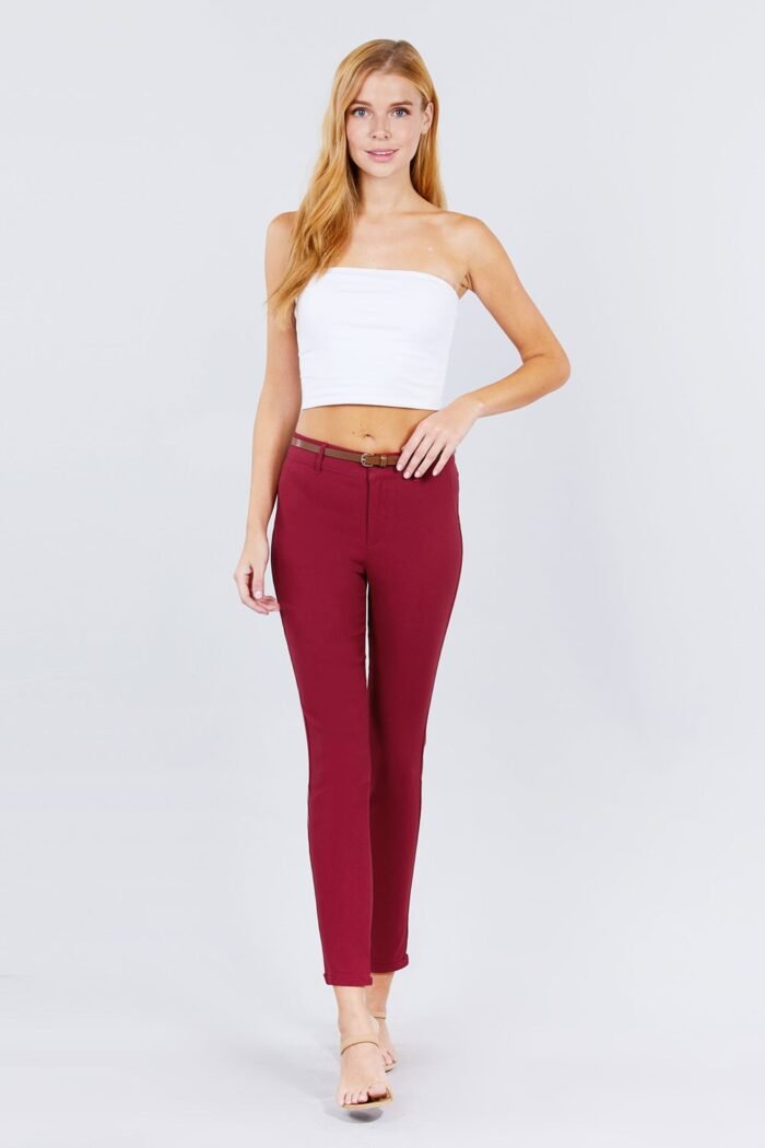 Belted textured long pants