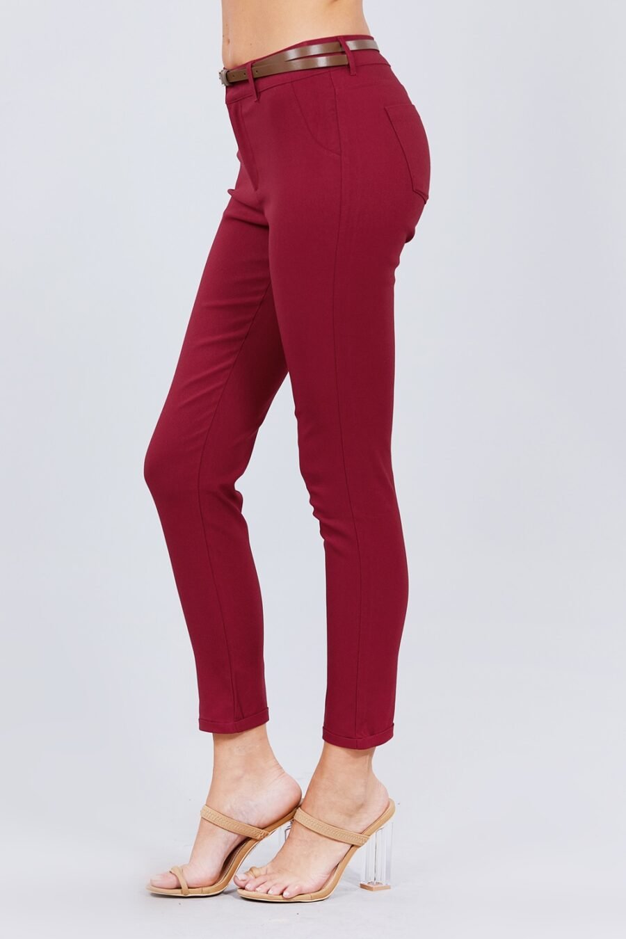 Belted textured long pants