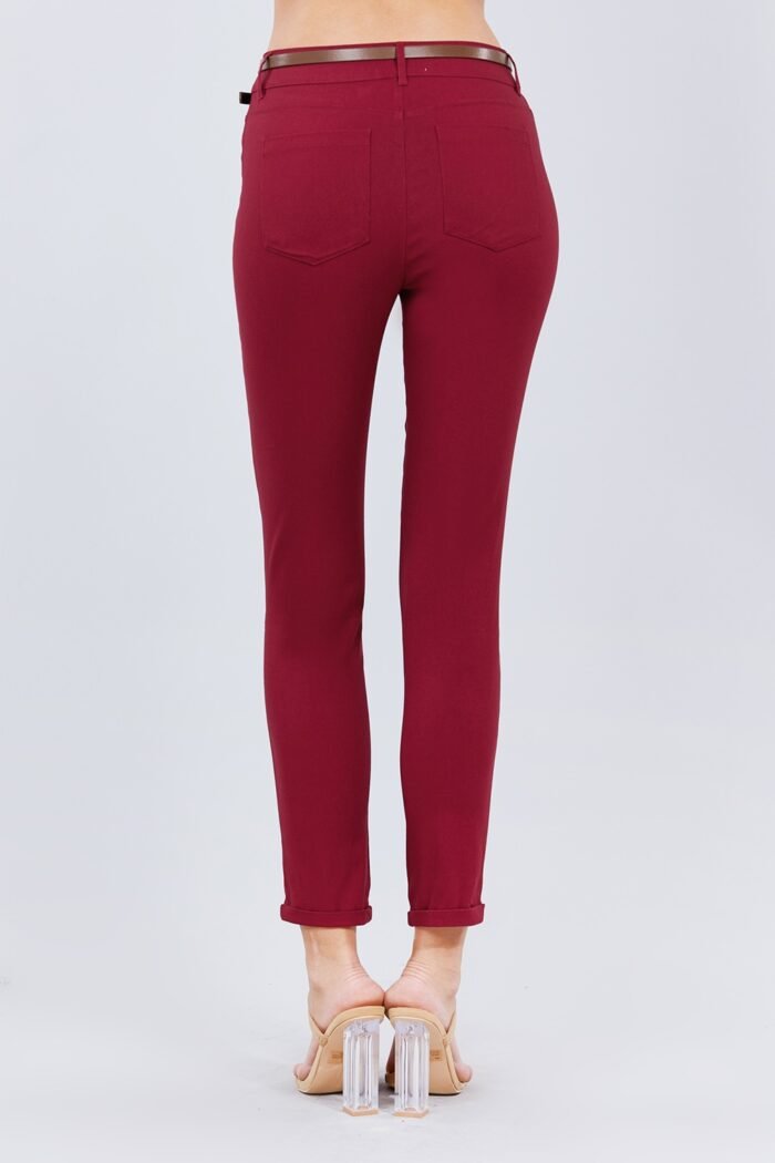Belted textured long pants