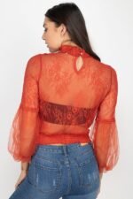 Lace Trim Balloon Sleeve Smocked Top - Image 5